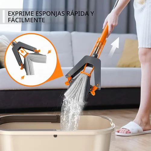 Vista 4 de Trapeador de Esponja, Trapeador de Compresión PVA Masthome con 3 Repuestos de Trapeador Absorbente, Trapeadores de Esponja para Limpieza de Pisos