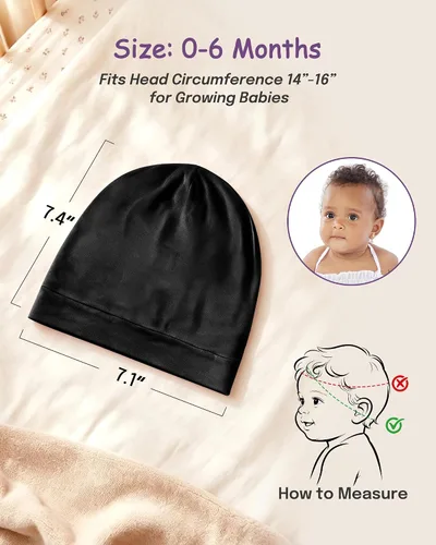 Vista 4 de OLESILK Gorro de Seda para Bebé de 0-6 Meses - Gorro de Cabello para Niños Pequeños de Seda de Morera 100%, Gorro de Noche Ajustable para Dormir