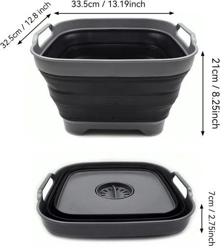 Vista 4 de SAMMART Sartén plegable de 2.64 galones con tapón de drenaje, lavabo plegable, tina portátil para lavar platos, bandeja de almacenamiento de cocina