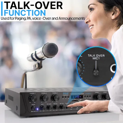 Vista 5 de Pyle Sistema de amplificador de audio inalámbrico para el hogar, amplificador receptor estéreo de sonido compatible con Bluetooth, 6 canales