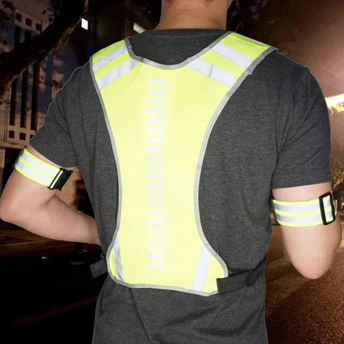 Vista 4 de Chaleco reflectante para correr, con bolsillo, para mujeres, hombres y niños, bandas reflectantes de seguridad para ciclismo nocturno, caminar