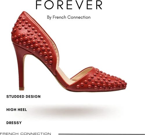Vista 2 de French Connection Forever - Zapatos de tacón alto para mujer, puntiagudos y cerrados, zapatos de vestir con tachuelas