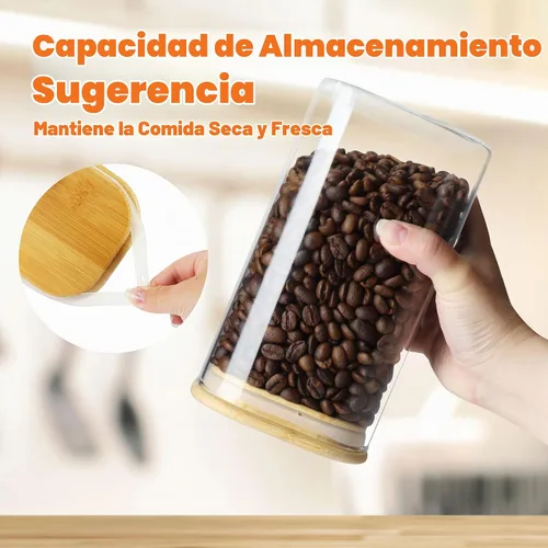 Vista 6 de Recipientes de almacenamiento de vidrio con tapas herméticas de bambú, juego de 5, tarros de vidrio de despensa con tapa, perfectos