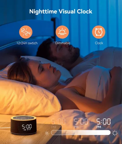 Vista 6 de Máquina de sonido Dreamegg D1+ y reloj despertador - Máquina de sonido para dormir, máquina de ruido blanco con 29 sonidos relajantes, luz nocturna