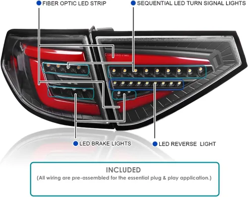 Vista 3 de SPEC-D TUNING - Luces traseras secuenciales negras con barra LED roja compatible con Subaru Impreza WRX 2008-2014, conjunto de par izquierdo