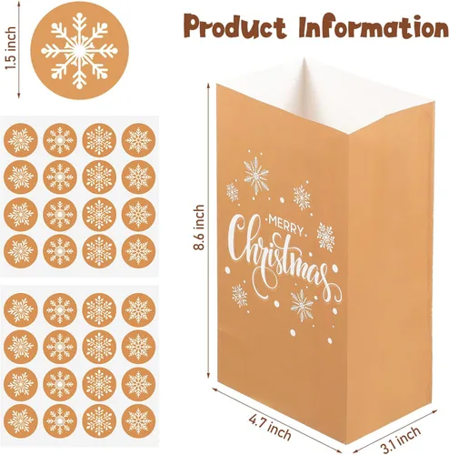 Vista 2 de Containlol Paquete de 24 Bolsas de Regalo de Navidad Copo de Nieve Kraft Bolsas de Envoltura Goodie Bolsas de Favores de Fiesta de Navidad Bolsa