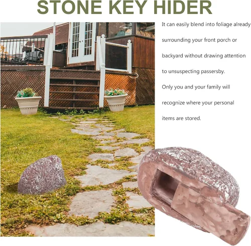 Vista 6 de Simulated Stone Key Hider Box Outdoor Garden Fake Rock Secure Extra Key Storage Safe for House Patio Hidden