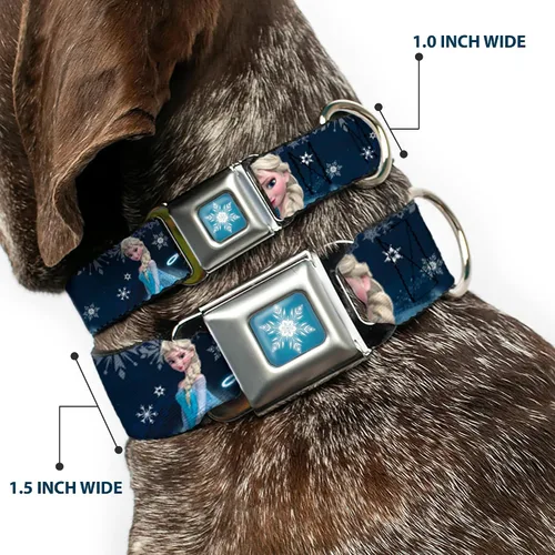 Vista 2 de Hebilla de cinturón de seguridad con hebilla para perro – Elsa la Reina de la Nieve poses/copos de nieve Let IT GO Blues/White – 1 pulgada de ancho