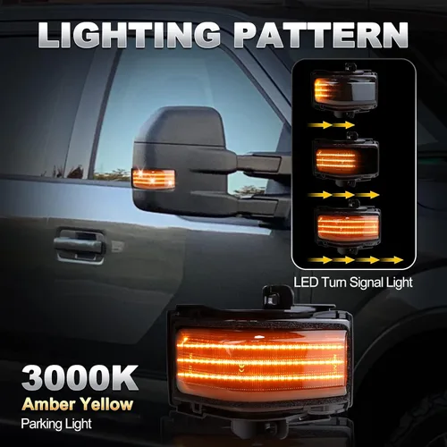 Vista 2 de Jinfili Luces intermitentes dinámicas para espejo lateral y lámpara de funcionamiento para Ford 2015-2024 F150, 2017-2024 F250 F350 F450 F550 Super