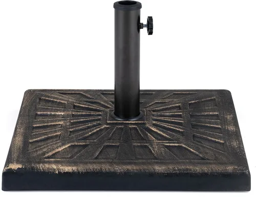 Vista 12 de Tangkula Base de sombrilla de patio de 49 libras, soporte de sombrilla de 20.5 pulgadas con diseño de ratán, perilla ajustable, soporte redondo