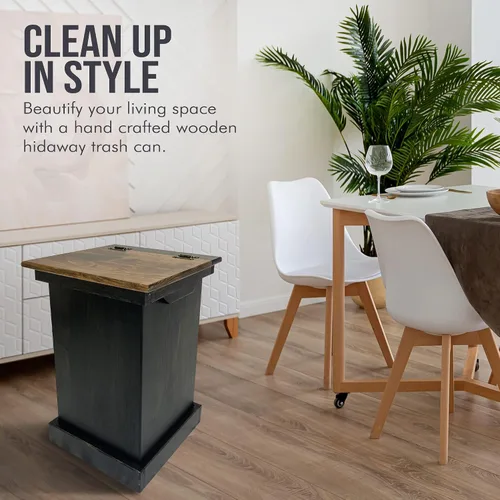 Vista 4 de Peaceful Classics Gabinete de Basura de Madera – Bote de Basura de Madera con Diseño Oculto, Elegante Bote de Basura para Cocina, Gabinete con Bote