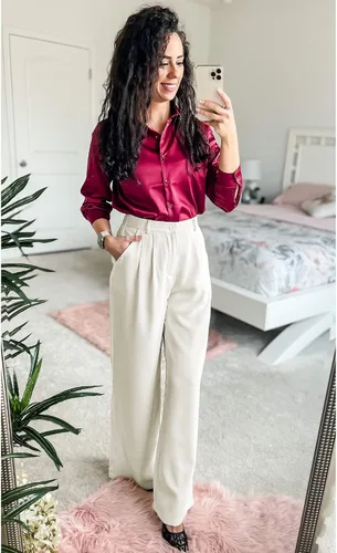 Vista 6 de GRAPENT - Pantalones de pierna ancha para mujer, pantalones de vestir holgados de tiro alto para oficina, trabajo, negocios o uso informal