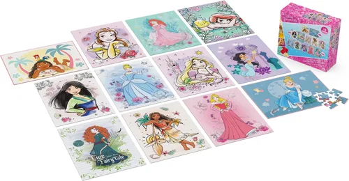 Vista 2 de Spin Master Games, Disney Princess - Paquete de 12 rompecabezas de Moana, Ariel, Mulan, Cenicienta y más, con rompecabezas de Disney de 48 piezas