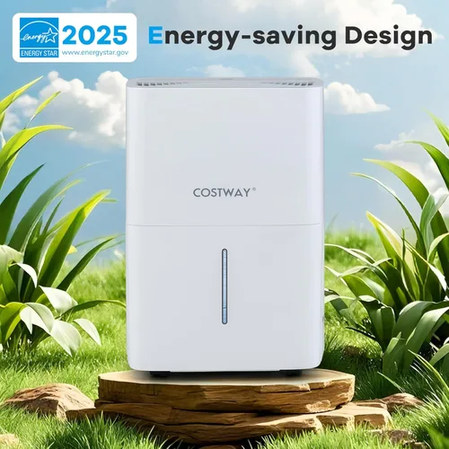 Vista 2 de COSTWAY Deshumidificador Energy Star de 65 pintas, 5000 pies cuadrados, deshumidificador portátil grande para sótanos con 2 modos y 3 velocidades