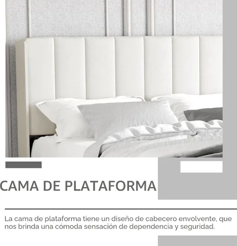 Vista 6 de Base de cama tapizada de tamaño individual con cabecero, listones de madera fuertes, no necesita somier, fácil montaje, terciopelo beige