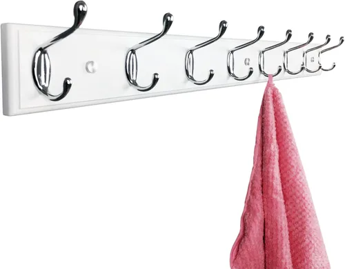 Vista 21 de Perchero de pared con 5 ganchos plateados de madera, 17.3’’, Ganchos resistentes para colgar ropa, sombrero, mochila, etc., Gran decoración moderna