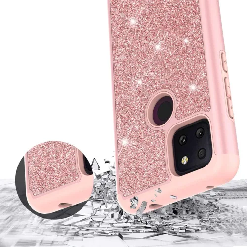 Vista 6 de Funda protectora para T-Mobile Revvl 5G con protector de pantalla y protector de pantalla brillante de goma con diamantes brillantes para niñas