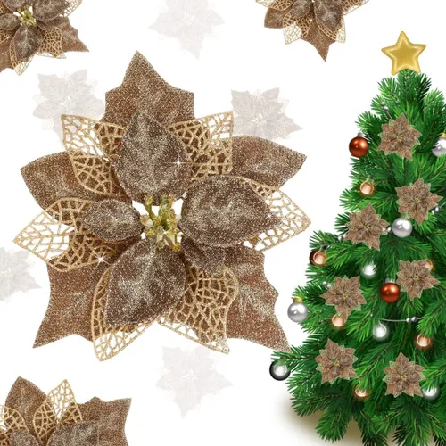 Vista 4 de (paquete de 12) adornos para árbol de Navidad con purpurina y flores