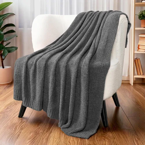 Vista 8 de PAVILIA Manta supersuave para sofá, manta mullida y acogedora de peso ligero en negro; manta de punto cálida y esponjosa para cama o sofá, 50x60