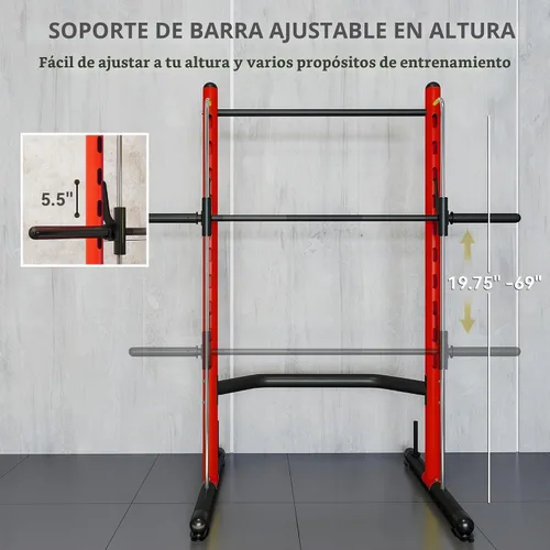 Vista 4 de Soozier Squat Rack with Pull Up Bar Adjustable Power Black Rojo