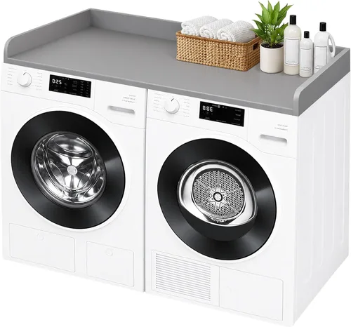 Vista 11 de Royxen Encimera de lavandería de madera maciza, encimera para todas las lavadora y secadora de carga frontal, espacio adicional para lavandería