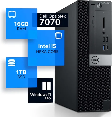 Vista 16 de Dell Computadora de escritorio Optiplex 7070 Hexa Core Intel i5 (3.2) 8 GB DDR4 RAM 250 GB SSD estado sólido Windows 11 Professional PC