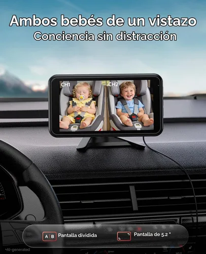 Vista 4 de Babyvue BV6PRO - Monitor de bebé inalámbrico con cámara dual para coche