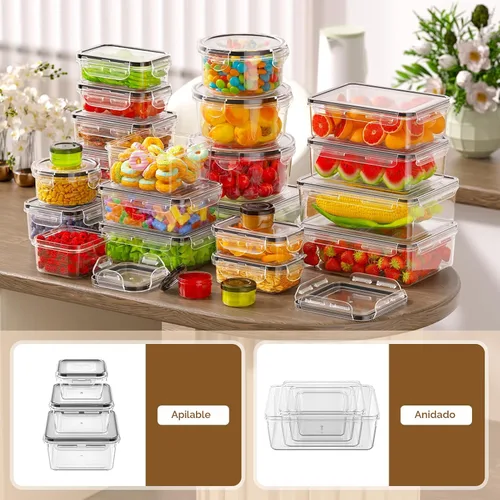 Vista 7 de KEMETHY - 50 recipientes grandes de almacenamiento de alimentos con tapas 50 Pcs