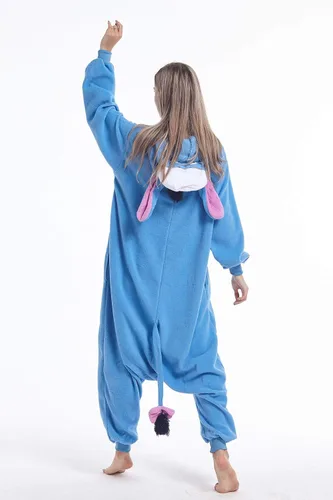 Vista 4 de Donkey Animal - Pijama unisex de una pieza para adultos disfraz de cosplay para hombres y mujeres talla XL Burro azul