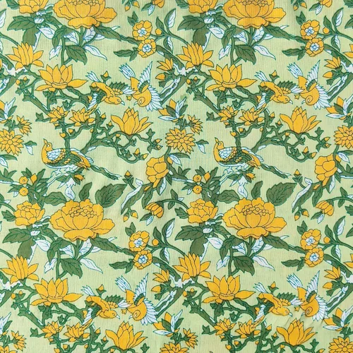 Vista 9 de AVKA Studio Tela de impresión en bloque a mano por yarda - PRECORTADA 1 yarda 42 pulgadas de ancho - Material 100% algodón - Patrón floral azul
