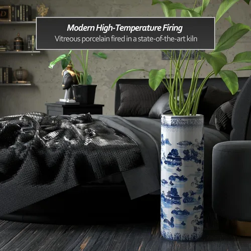 Vista 3 de Idea de regalo para decoración casera elegante de calidad fina - Depósito clásico para guardar paraguas y bastones de porcelana china de 24 pulgadas
