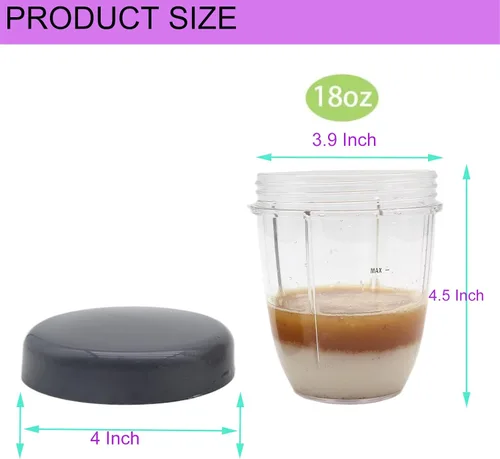 Vista 3 de Vasos de repuesto para licuadora y tapas planas, piezas de repuesto compatibles con Nutribullet Cups Blender de 600 W/900 W, vaso de 18 onzas, tapas