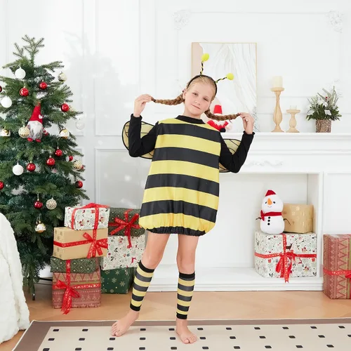 Vista 3 de Shunvnny Disfraz de abeja de Halloween para niños, sin mangas, con ala, disfraz de juego de rol