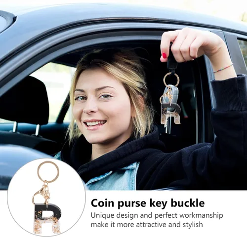 Vista 2 de NUOBESTY Llavero con letra S con inicial de resina, con colgante de alfabeto, llavero con purpurina para bolso de coche, color rosa