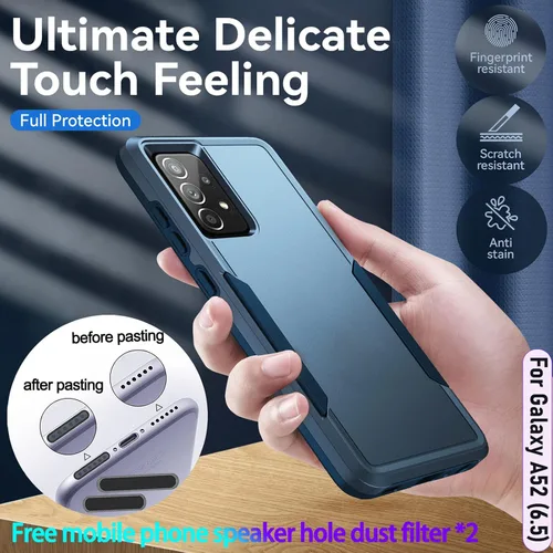 Vista 4 de Funda híbrida de doble capa para Galaxy A52 (5G) de 6.5 pulgadas de grado militar resistente a los golpes con 1 soporte magnético para automóvil y 2