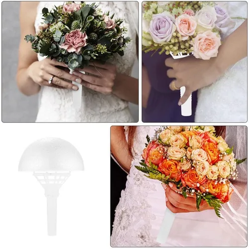 Vista 7 de Abaodam Soporte para ramo de novia de espuma floral con asa para novia, boda, arreglo floral, suministros de manualidades, esfera de espuma
