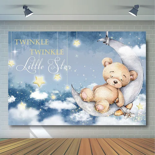 Vista 3 de Avezano Twinkle Twinkle Little Star - Telón de fondo para baby shower, luna azul profundo, estrellas y decoración de fiesta de baby shower