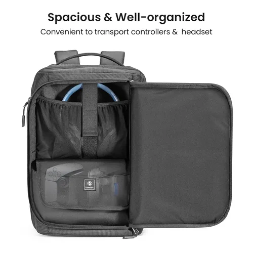 Vista 5 de tomtoc Travel Backpack for PS5 Console, Accessories, Protective Carrying Case Storage Bag Compatible with Sony PlayStation 5 Console, Headset, 2