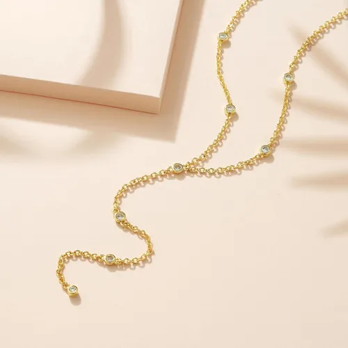 Vista 7 de KissYan Collar Lariat de oro para mujer, delicado chapado en oro de 14 quilates en forma de Y, cadena cubana en capas largas con colgante de gota