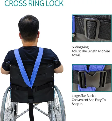 Vista 5 de Cinturón de seguridad para silla de ruedas: correas dobles ajustables para silla de ruedas, cinturón de hebilla cruzada para mayor seguridad, evita