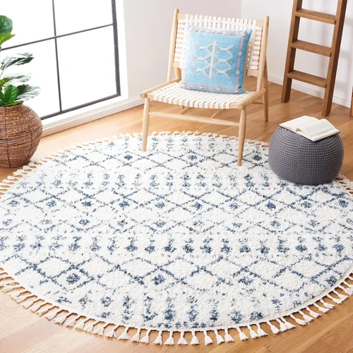 Vista 22 de SAFAVIEH Berber Fringe Shag Collection - Alfombra decorativa de 2 pies 2 pulgadas x 4 pies, color crema y azul, diseño, no desprende pelusa