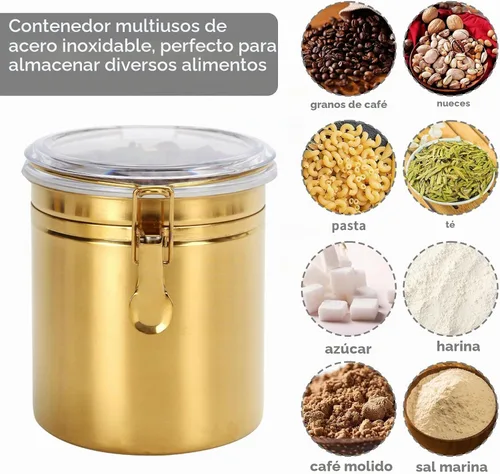 Vista 5 de Recipiente de cocina de acero inoxidable de 52.5 onzas, para granos de café, té, harina, azúcar, almacenamiento de galletas, recipiente de café