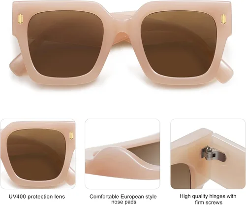 Vista 4 de SOJOS Gafas de sol cuadradas vintage de gran tamaño para mujer, estilo retro, de lujo, con protección UV400, SJ2194