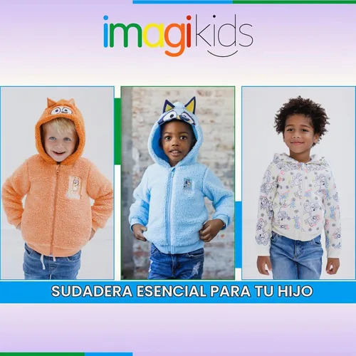 Vista 4 de Bluey Sudadera con capucha de sherpa con cremallera para cosplay, para niños de pequeño a grande (2T - 10-12)