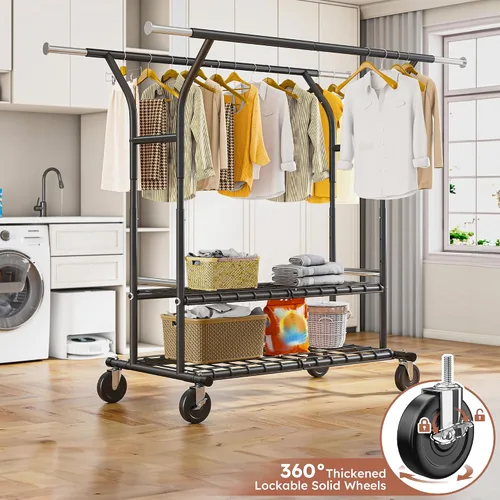 Vista 3 de Raybee Perchero de 74 pulgadas de ancho con carga de 630 libras, percheros para colgar ropa, perchero ajustable de alta resistencia, perchero