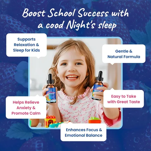 Vista 2 de Paquete de 2 líquidos de glicinato de magnesio para niños con L-teanina omega-3, vitamina B6, D3, zinc, gotas de magnesio para niños, sabor fresa