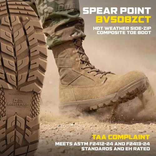 Vista 2 de Belleville Botas tácticas militares con punta compuesta para hombres, cuero Coyote