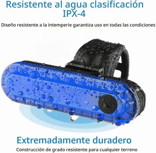Vista 4 de Paquete de 2 luces traseras azules para bicicleta, luces traseras de bicicleta recargables por USB, ultra brillantes, luz trasera LED de alta