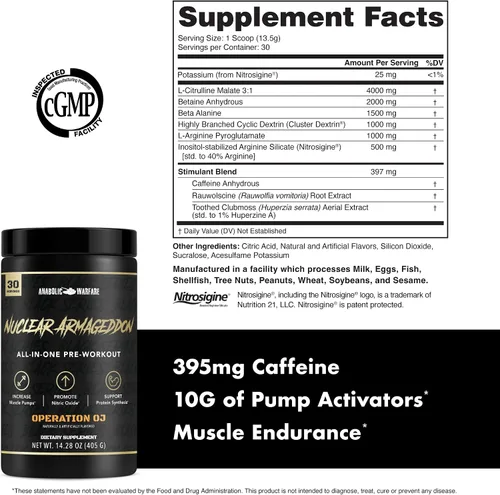 Vista 5 de Anabolic Warfare Nuclear Armageddon - Polvo de preentrenamiento para hombres y mujeres con L-citrulina, beta alanina en polvo y cafeína