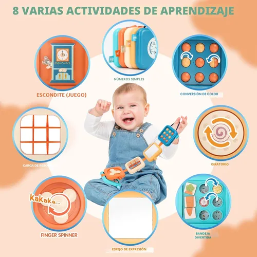 Vista 4 de Tablero de actividades para niños de 1 año, juguetes de viaje para niños pequeños de 1 a 3 años en avión, tablero Montessori ocupado cubo ocupado